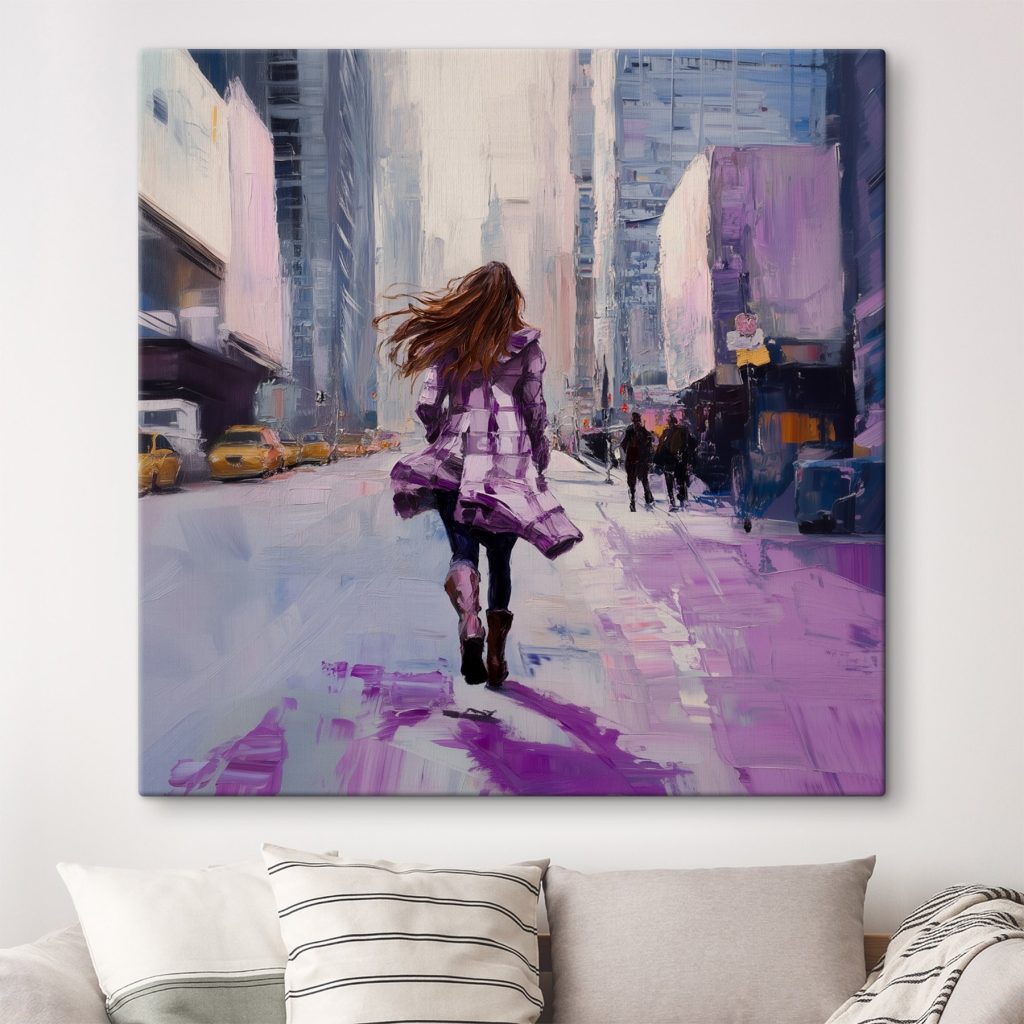 Woman running down a street