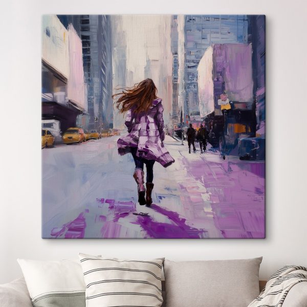 Woman running down a street