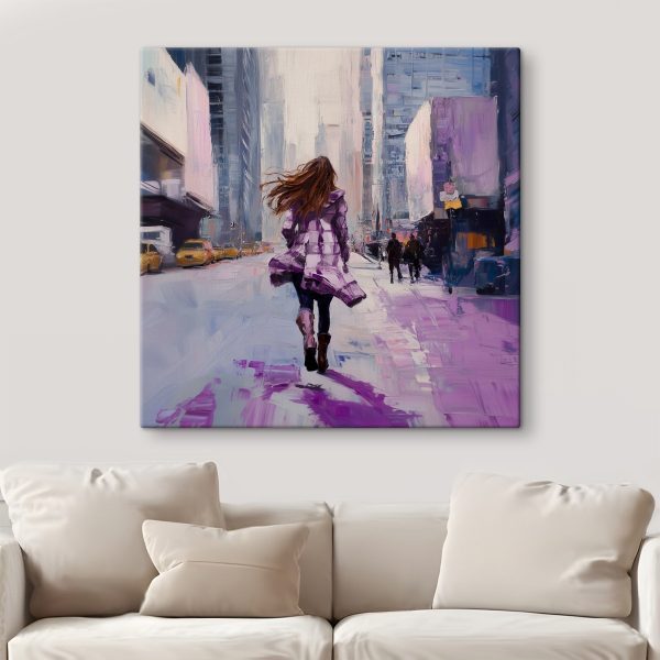 Woman running down a street