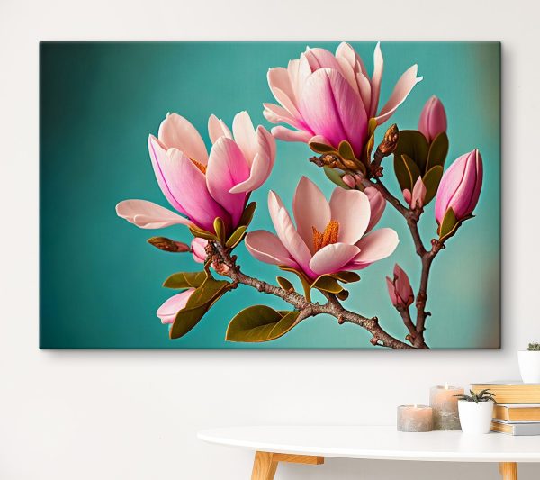 Cuadros Las magnolias florecen bajo un cielo azul verdoso