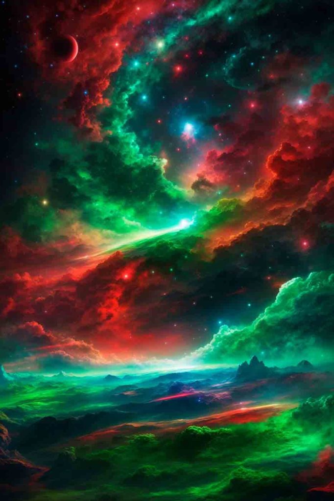 Colorful clouds and stars in the sky