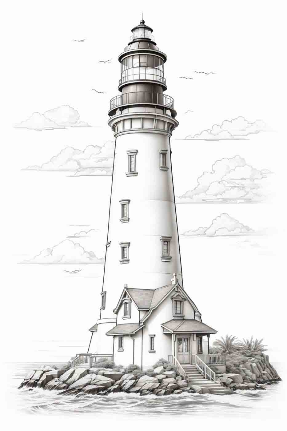 Lighthouse with a house and palm trees Lighthouse with a house and palm trees
