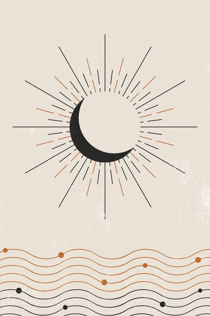 Moon with rays of light