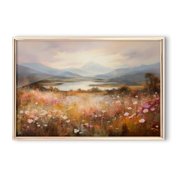Cuadros Cuadro de un campo de flores y un lago