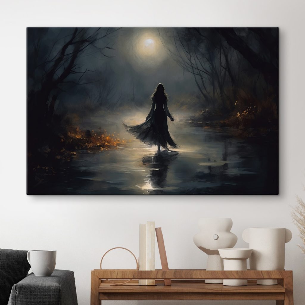 Woman walking in a dark forest Woman walking in a dark forest