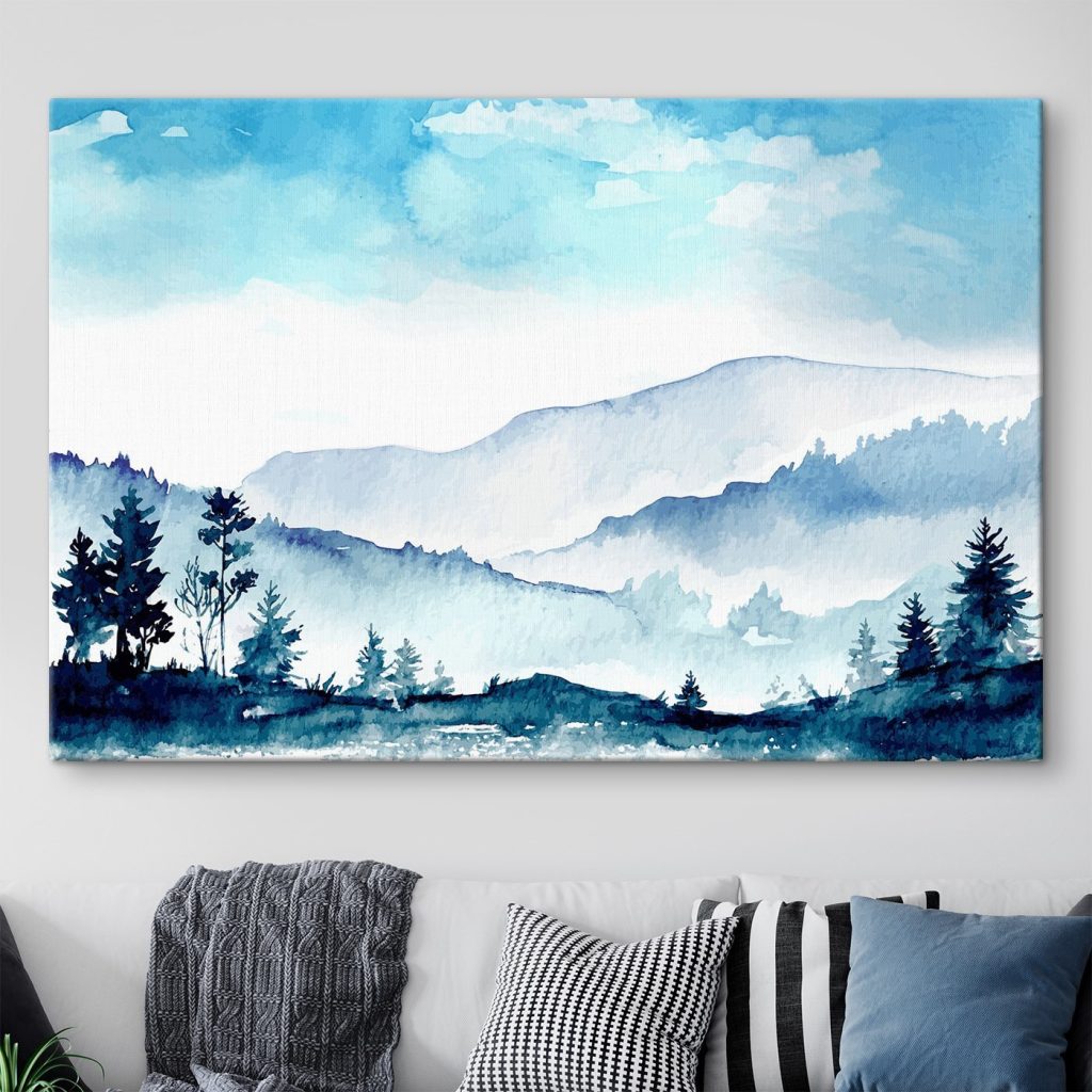 Watercolor of a mountain range and trees