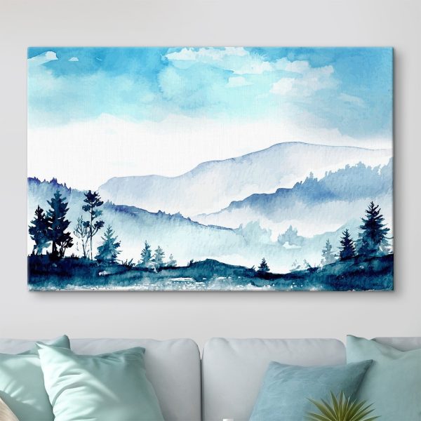 Watercolor of a mountain range and trees