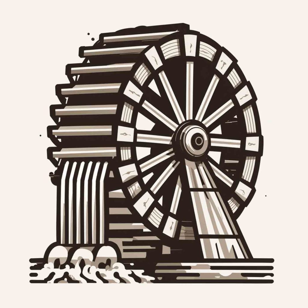 Water wheel with water running out of it