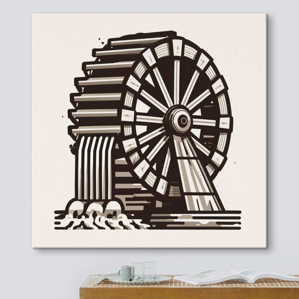 Water wheel with water running out of it