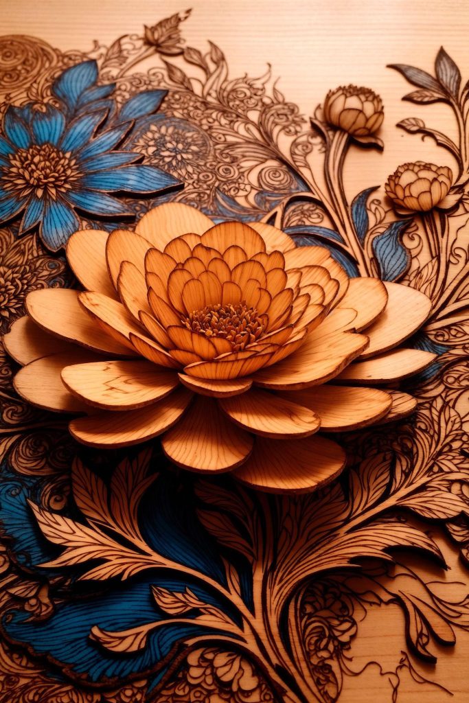 Wood carving of a flower Wood carving of a flower