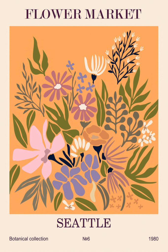 Colorful floral design on an orange background Colorful floral design on an orange background