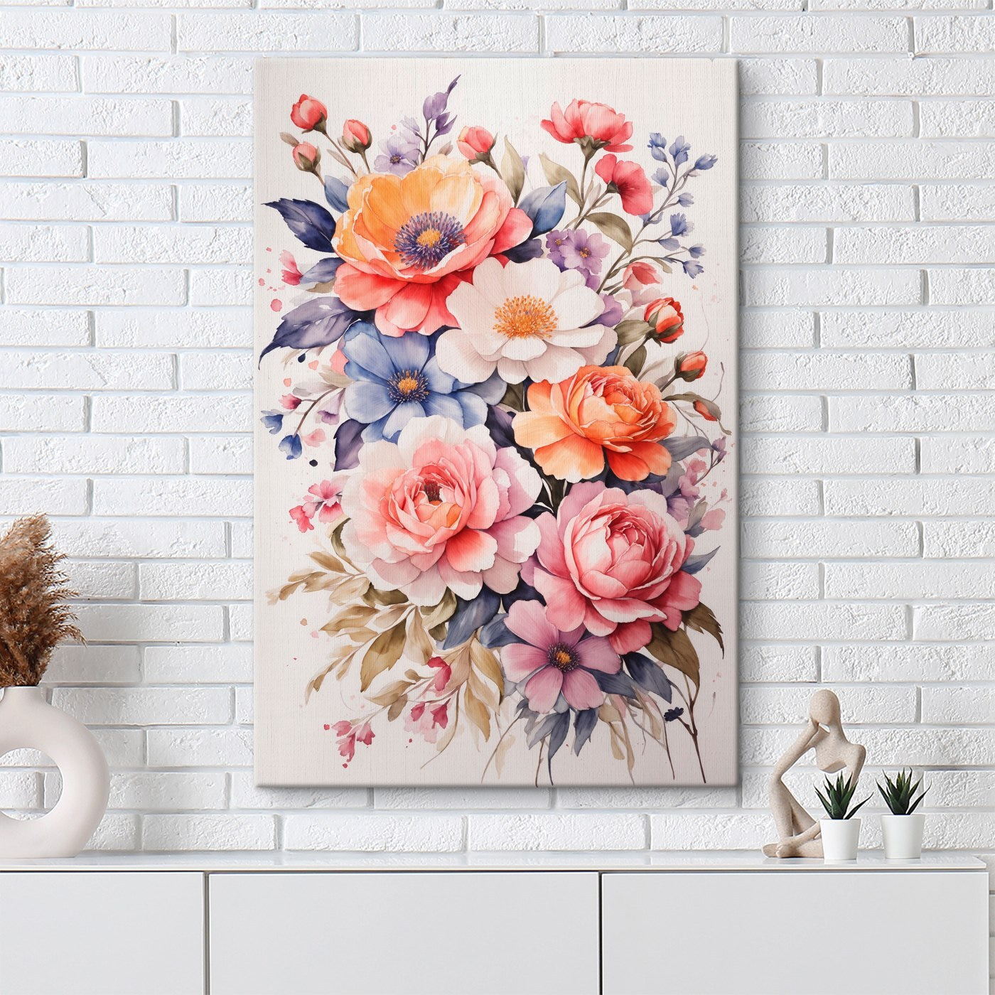Painting of flowers on a white surface Painting of flowers on a white surface