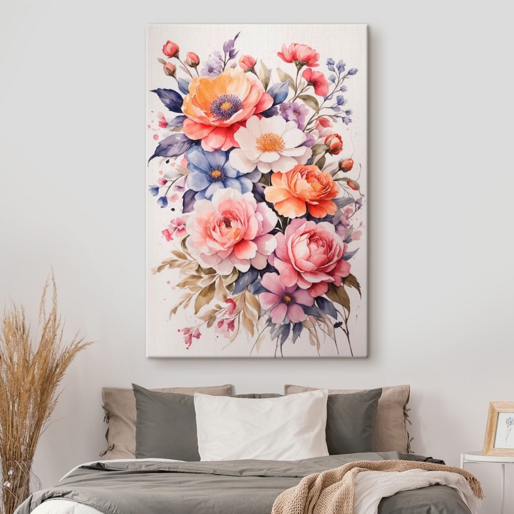 Painting of flowers on a white surface Painting of flowers on a white surface