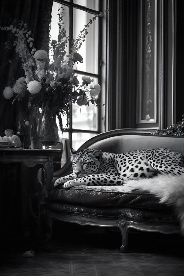 Leopard lying on a couch Leopard lying on a couch