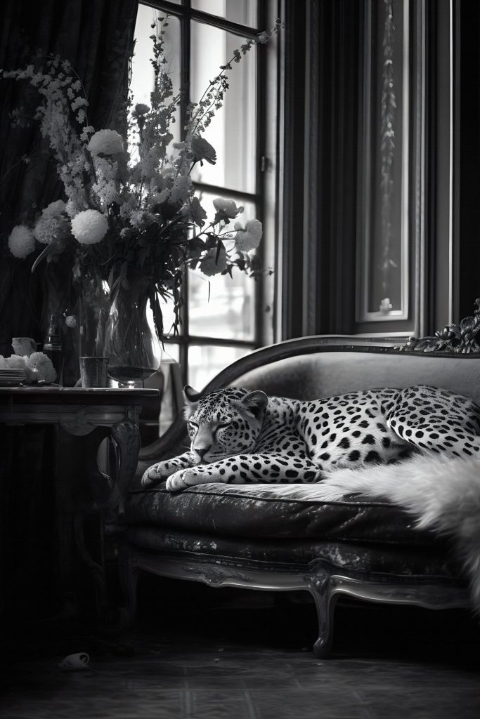 Leopard lying on a couch Leopard lying on a couch