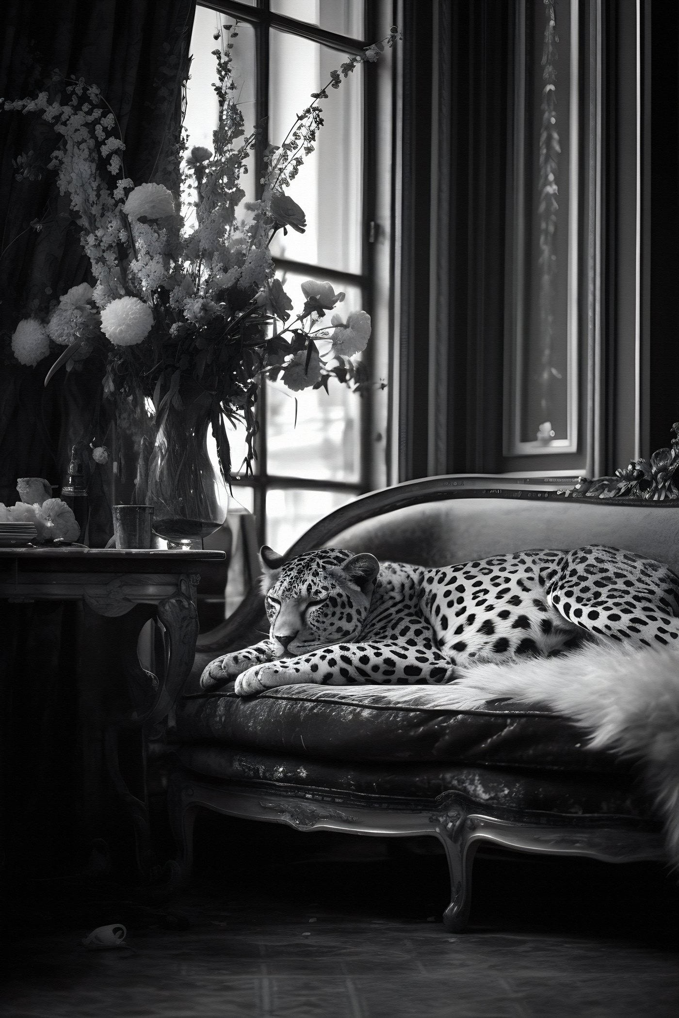 Leopard lying on a couch Leopard lying on a couch