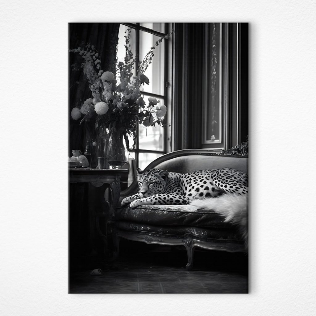 Leopard lying on a couch Leopard lying on a couch