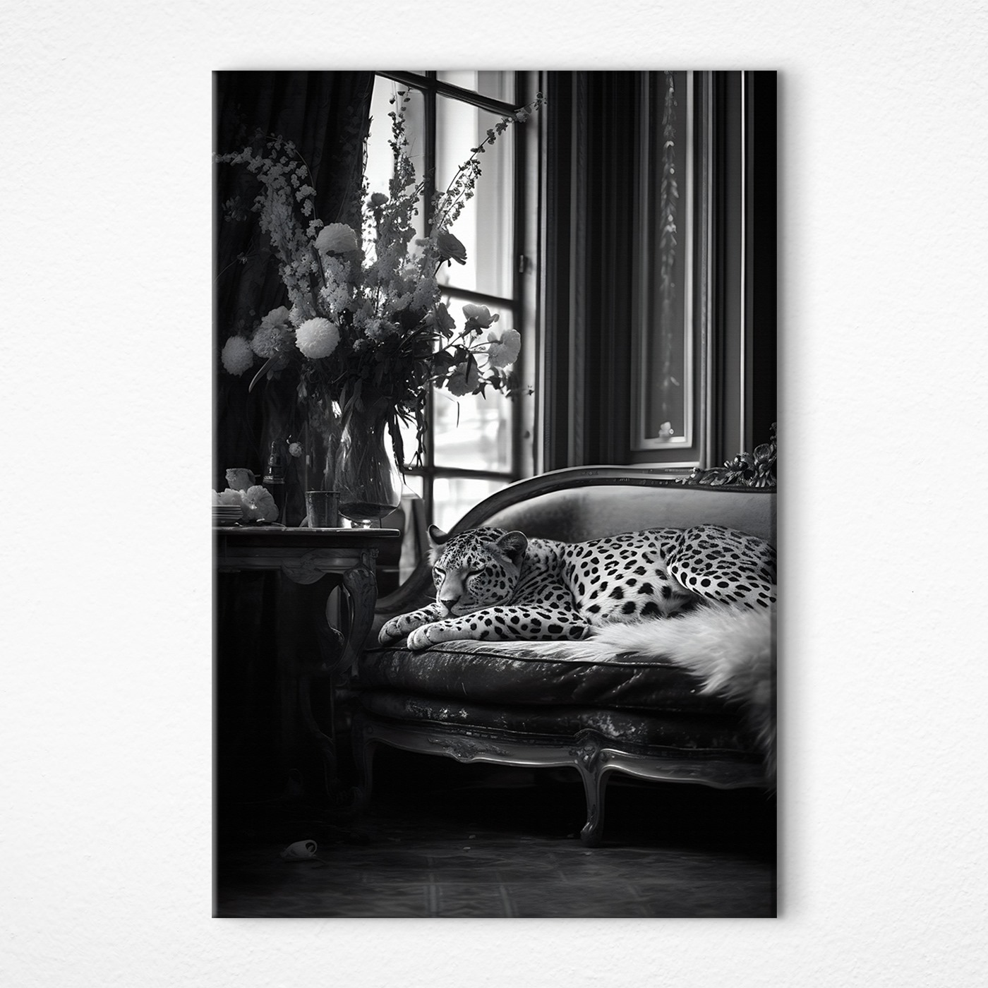 Leopard lying on a couch Leopard lying on a couch
