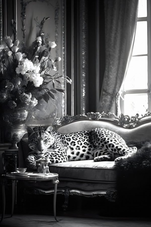 Leopard lying on a couch Leopard lying on a couch