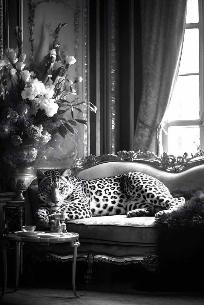 Leopard lying on a couch Leopard lying on a couch