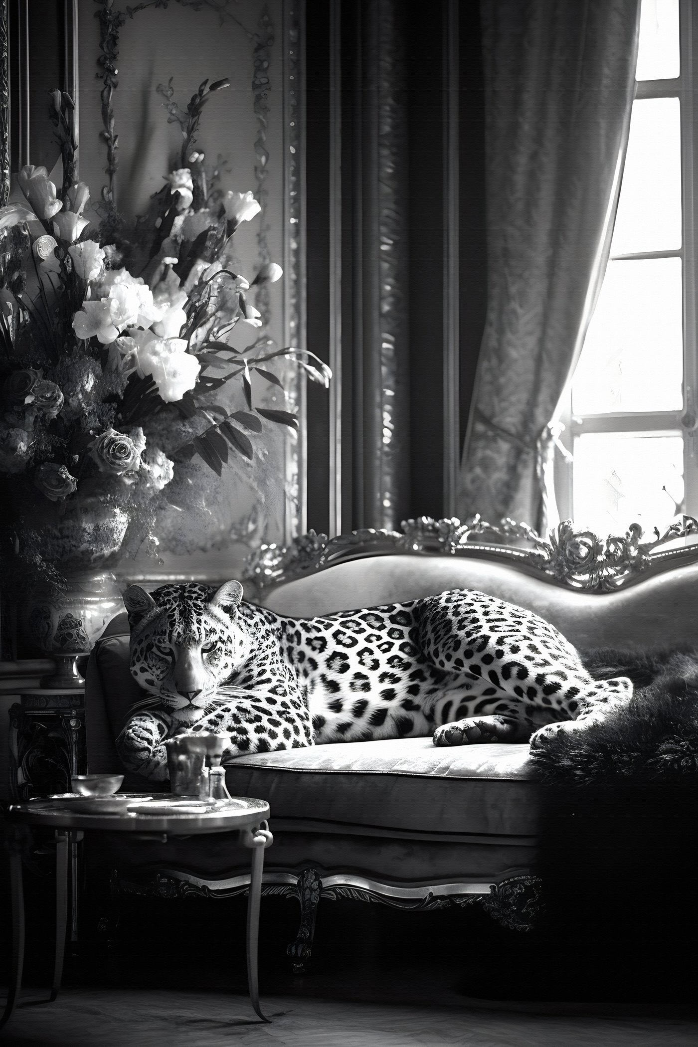 Leopard lying on a couch Leopard lying on a couch