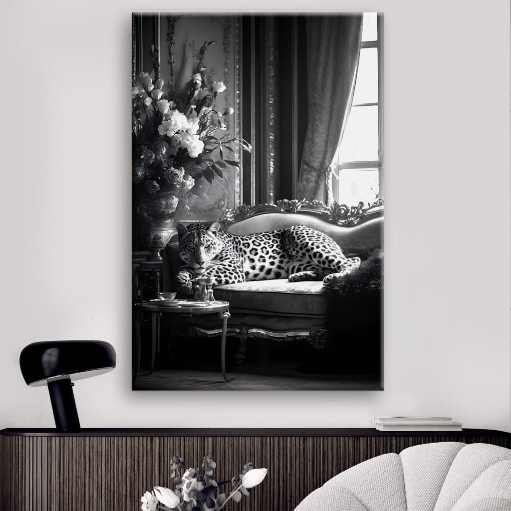 Leopard lying on a couch Leopard lying on a couch