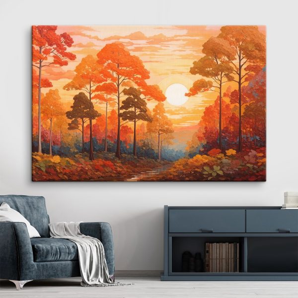 Painting of a forest with trees and a river Painting of a forest with trees and a river