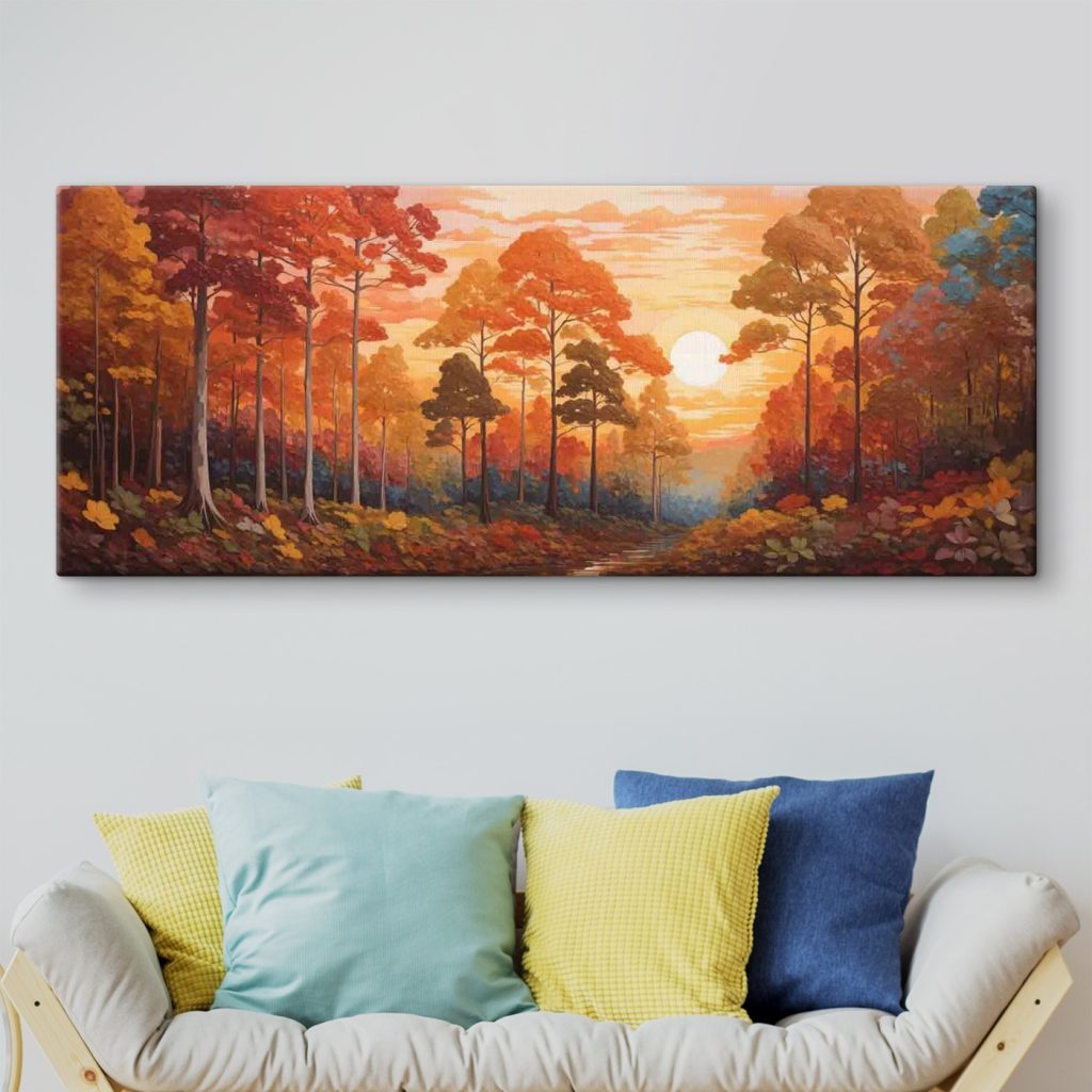 Painting of a forest with trees and a river Painting of a forest with trees and a river