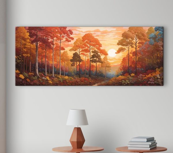 Painting of a forest with trees and a river Painting of a forest with trees and a river