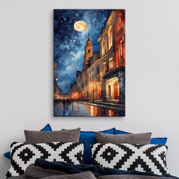 Cuadros Calle con edificios y la luna (SKU: s36230) Cuadros Cuadros Calle con edificios y la luna (SKU: s36230)