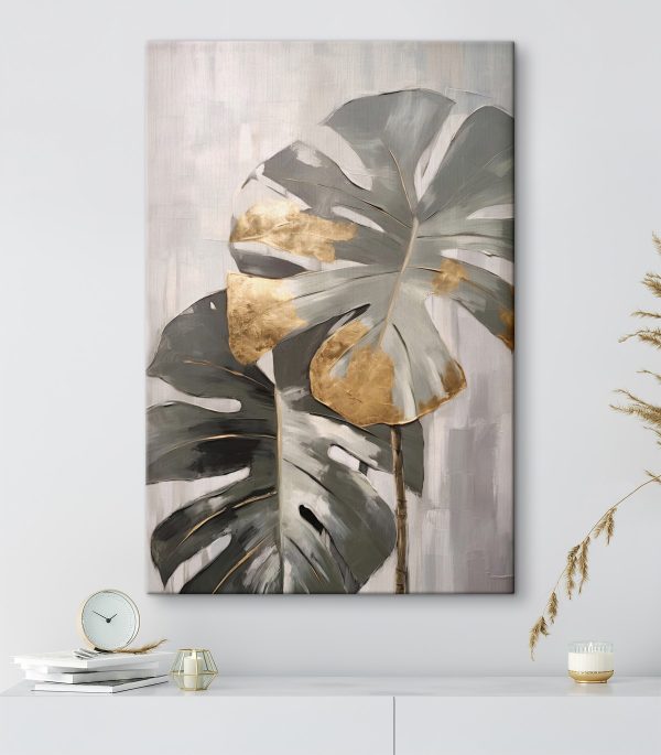 Cuadros Monstera abstracta con detalles metálicos (SKU: s36247) Cuadros Cuadros Monstera abstracta con detalles metálicos (SKU: s36247)