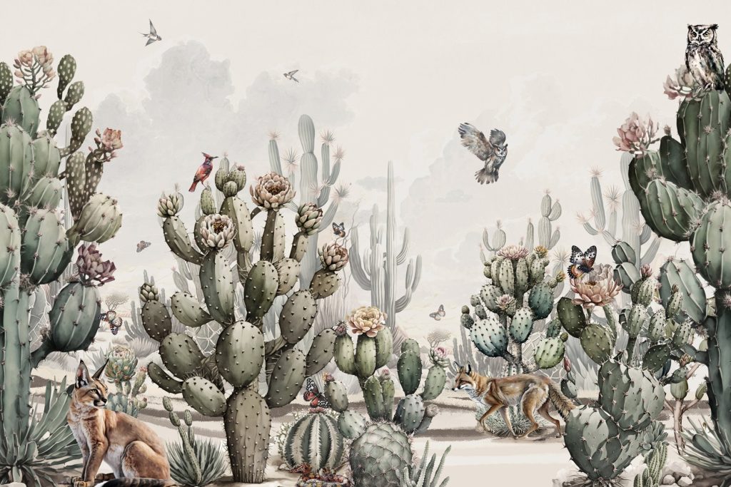 Group of cactuses and birds Group of cactuses and birds