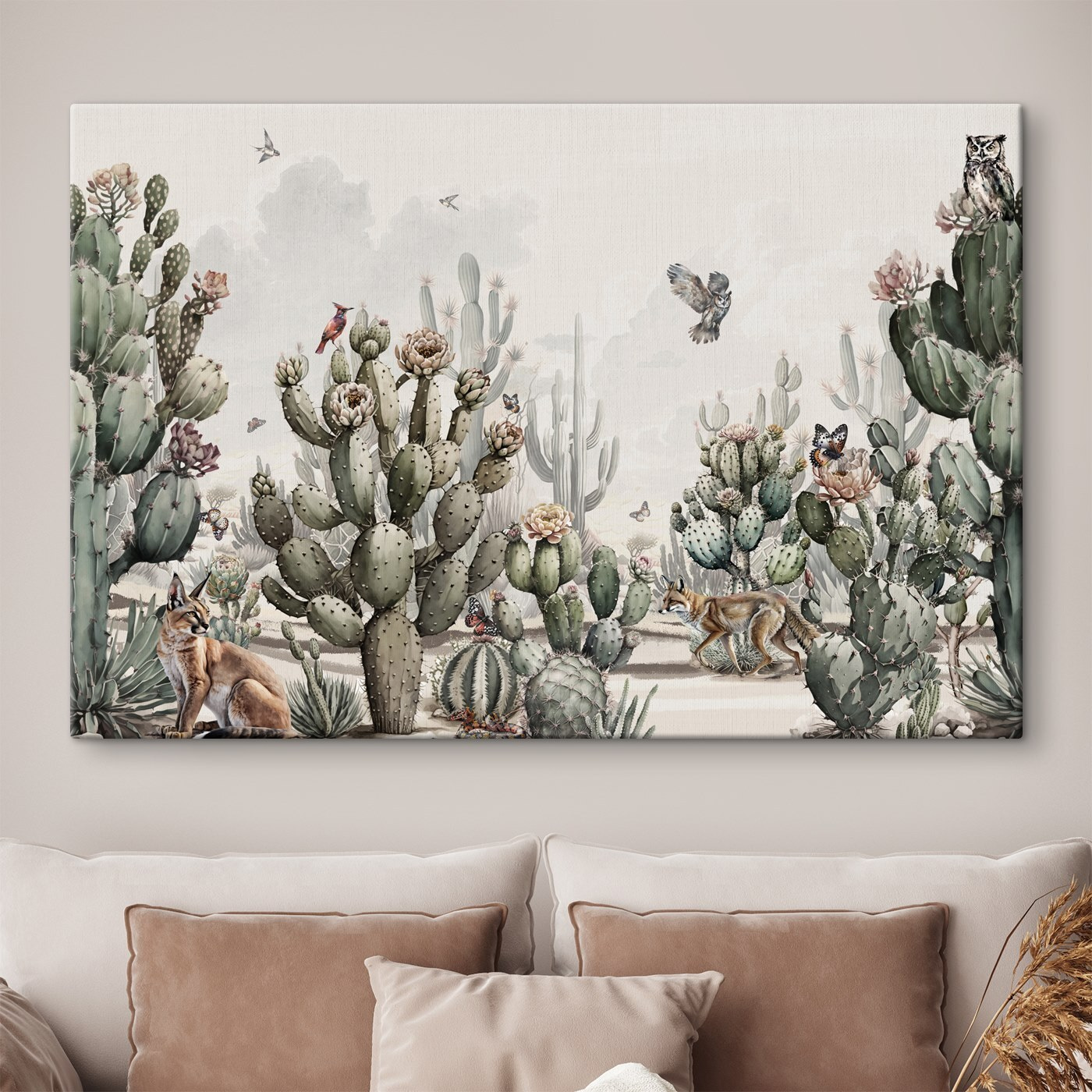 Group of cactuses and birds Group of cactuses and birds