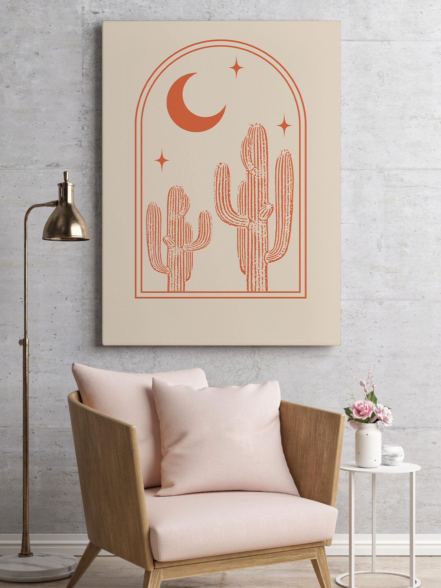 Graphic of a cactus and moon Graphic of a cactus and moon