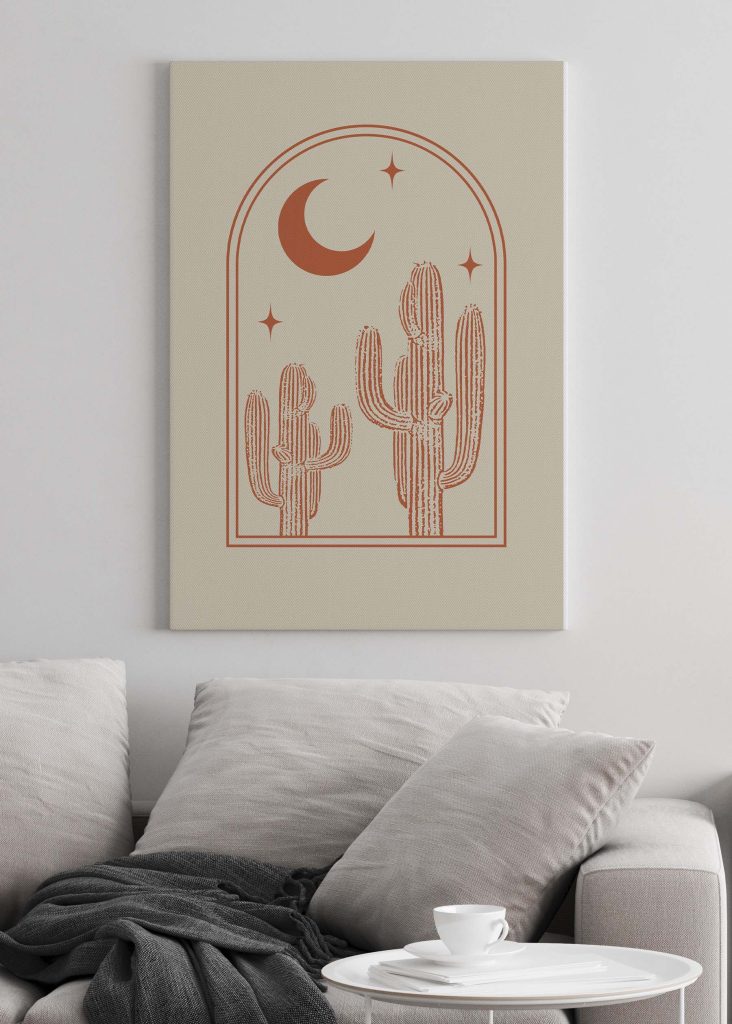 Graphic of a cactus and moon Graphic of a cactus and moon