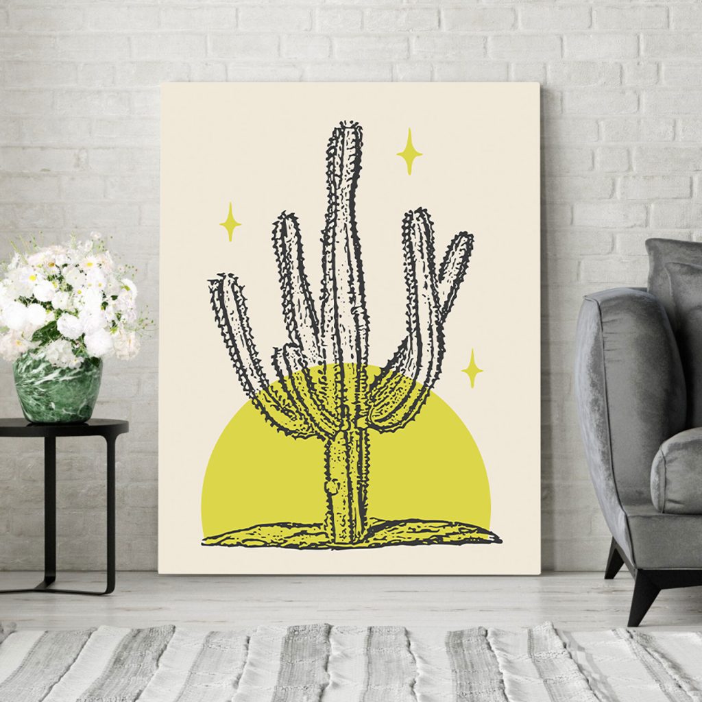 Cactus with a yellow circle and stars
