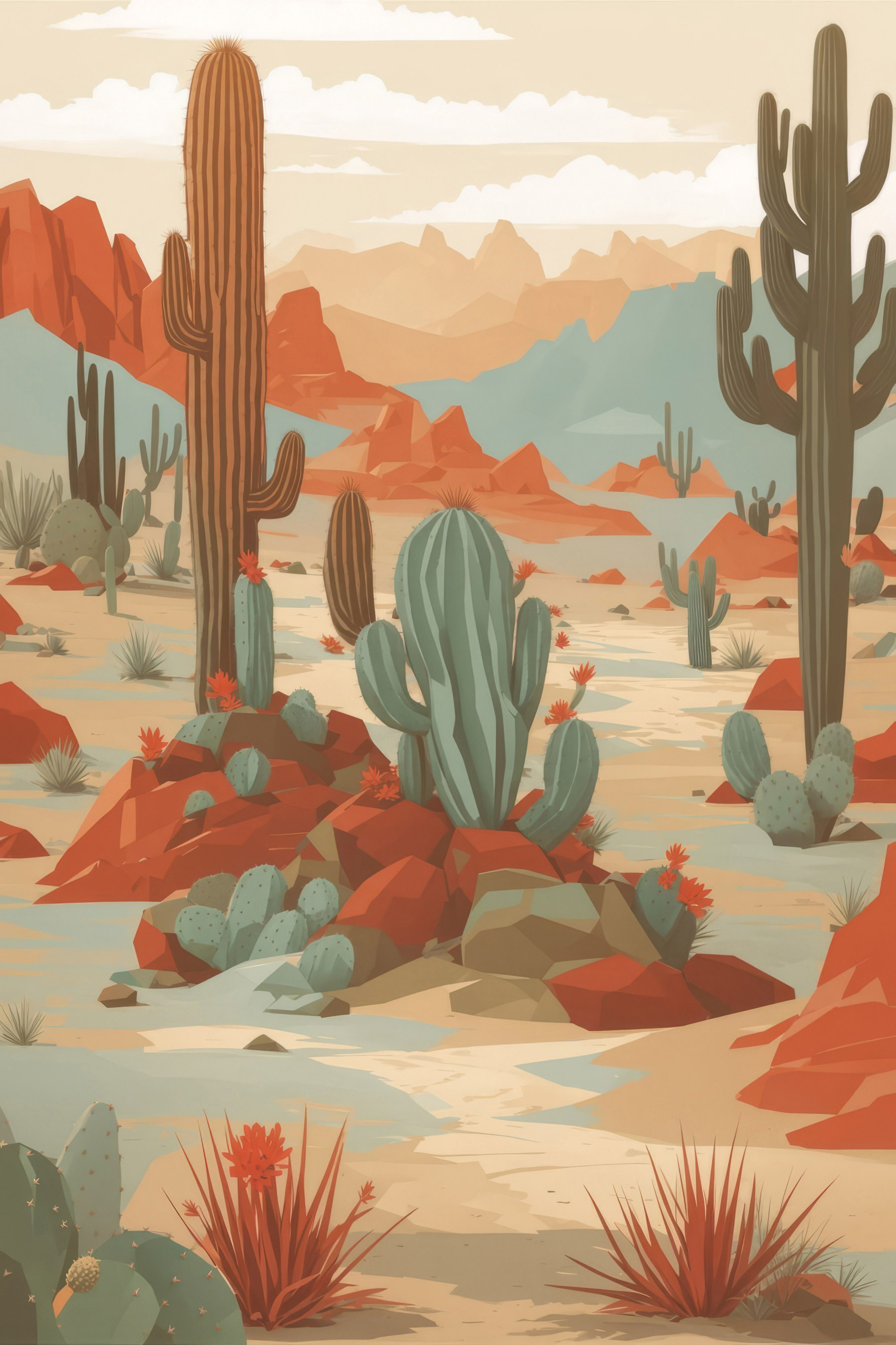 Desert landscape with cactuses and rocks Desert landscape with cactuses and rocks