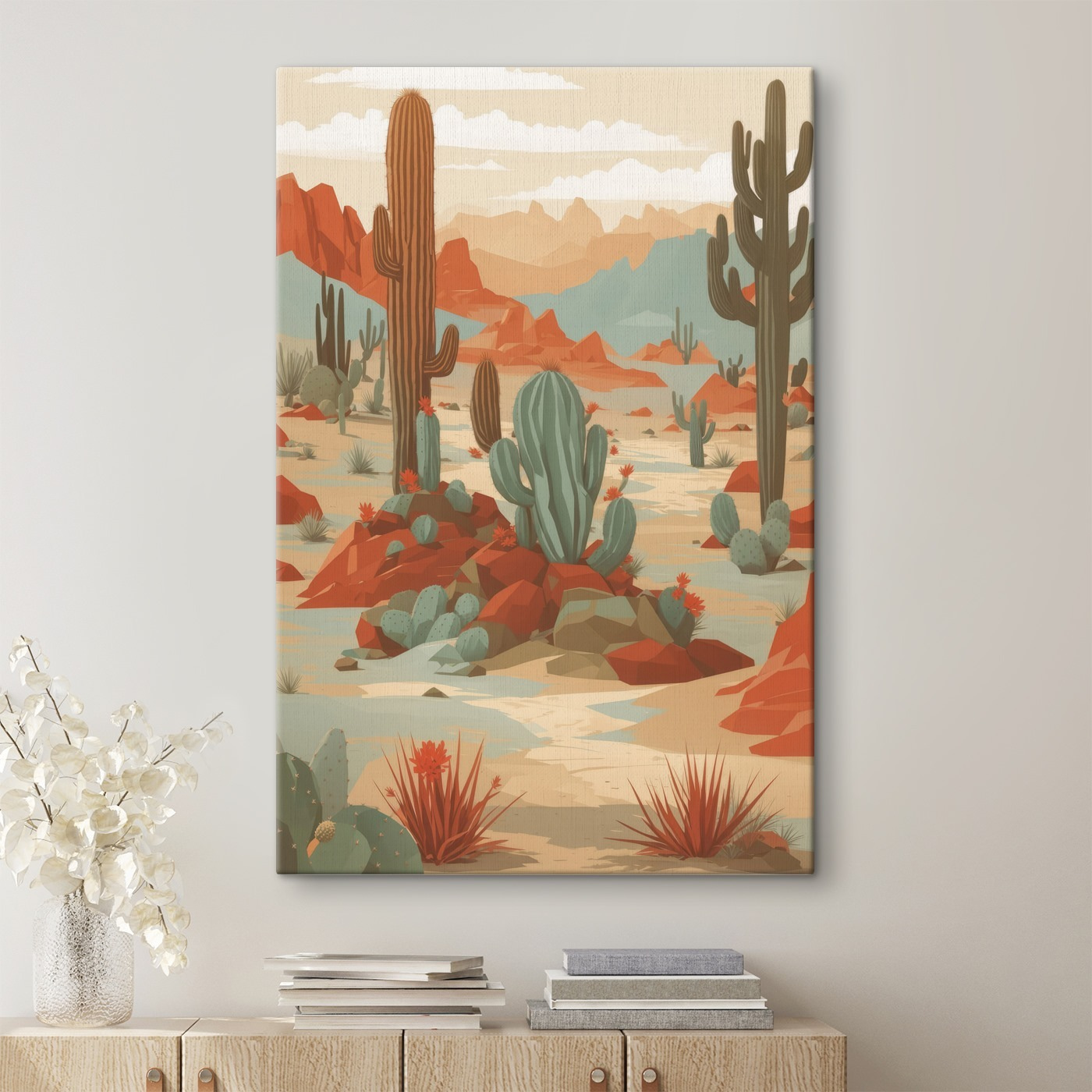 Desert landscape with cactuses and rocks Desert landscape with cactuses and rocks