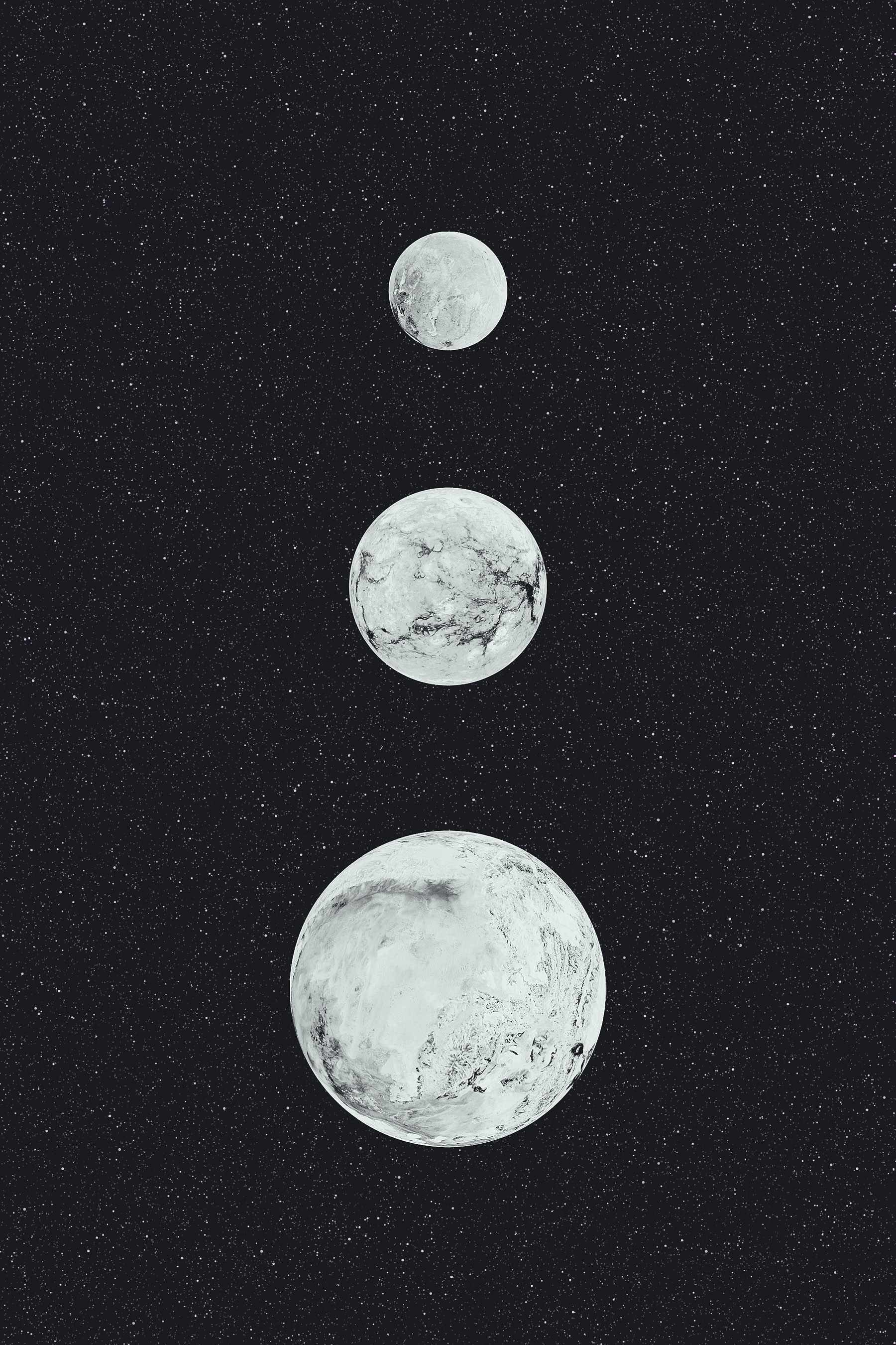 Group of white planets in a row Group of white planets in a row