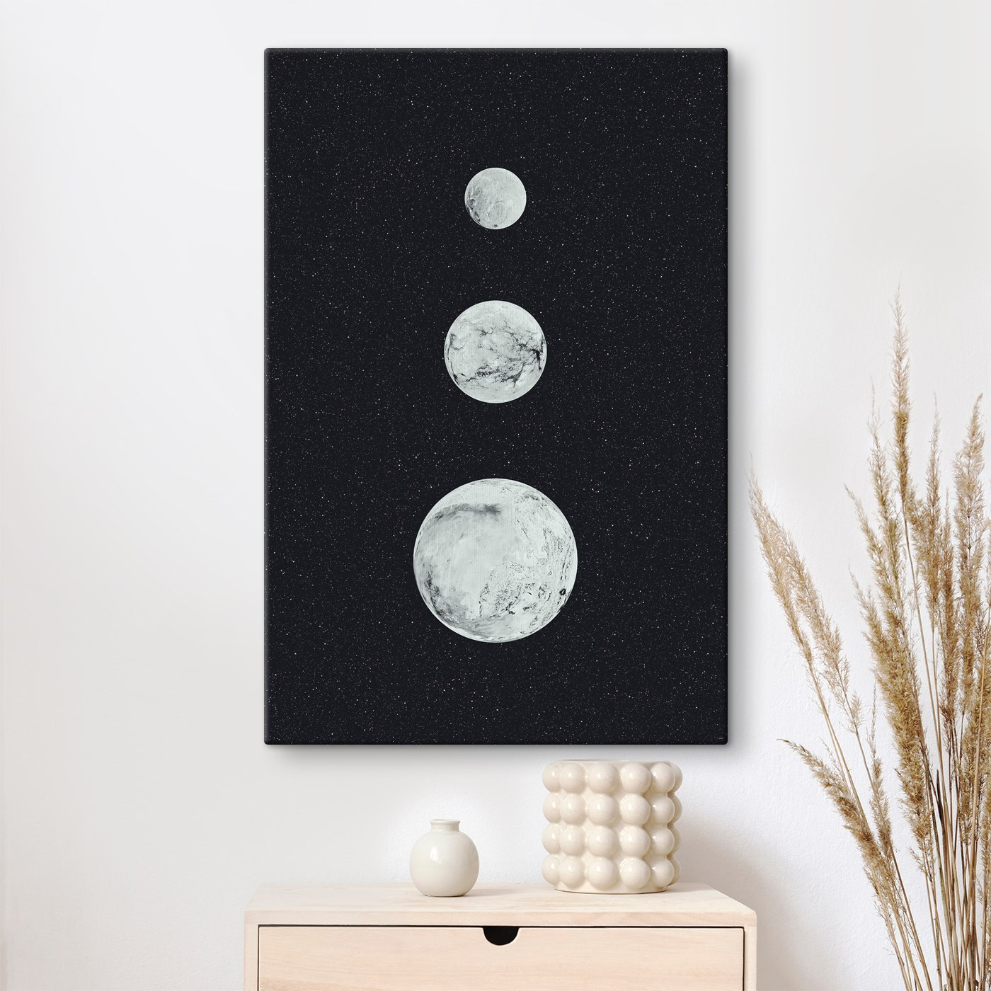 Group of white planets in a row Group of white planets in a row