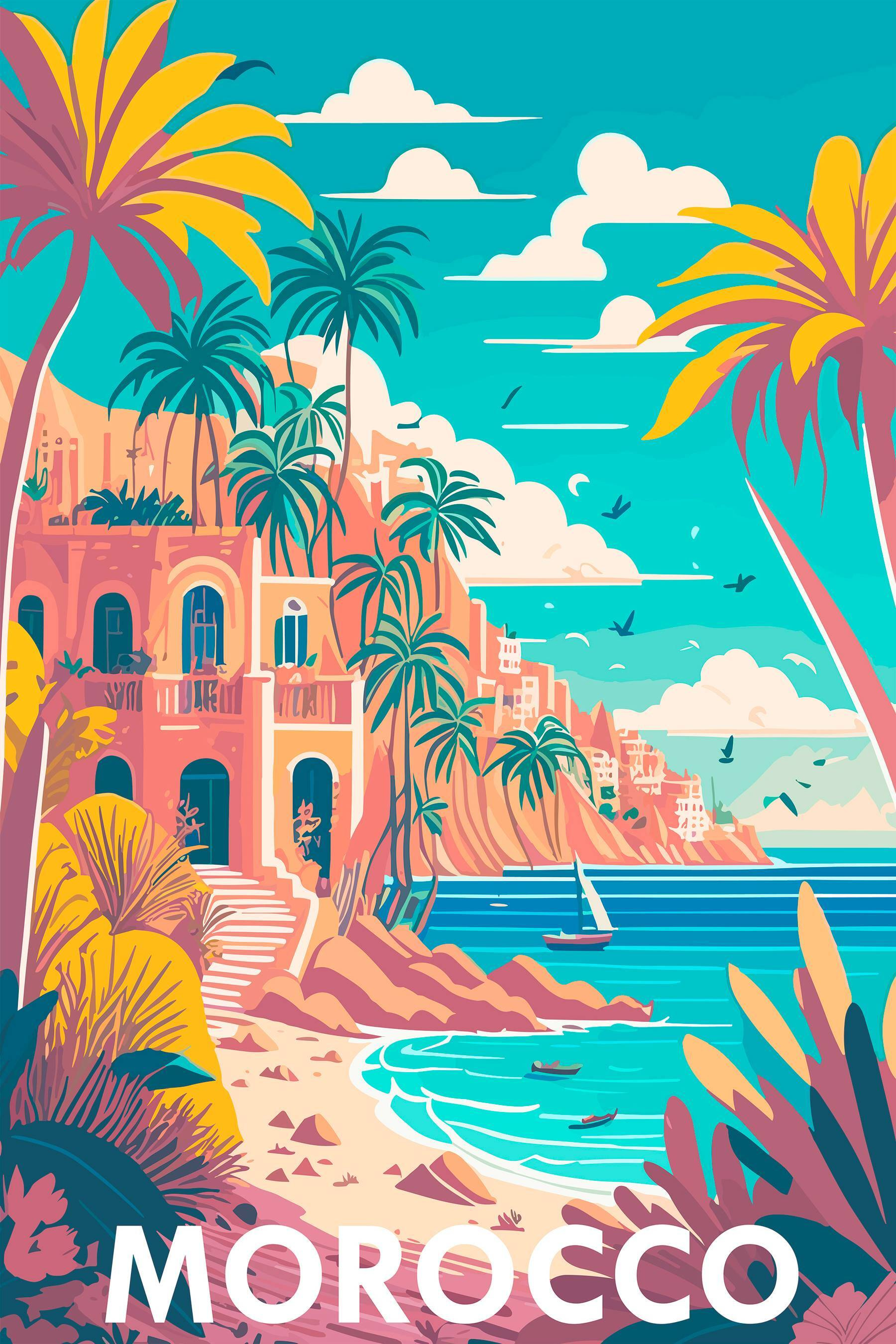 Beach with palm trees and buildings Beach with palm trees and buildings