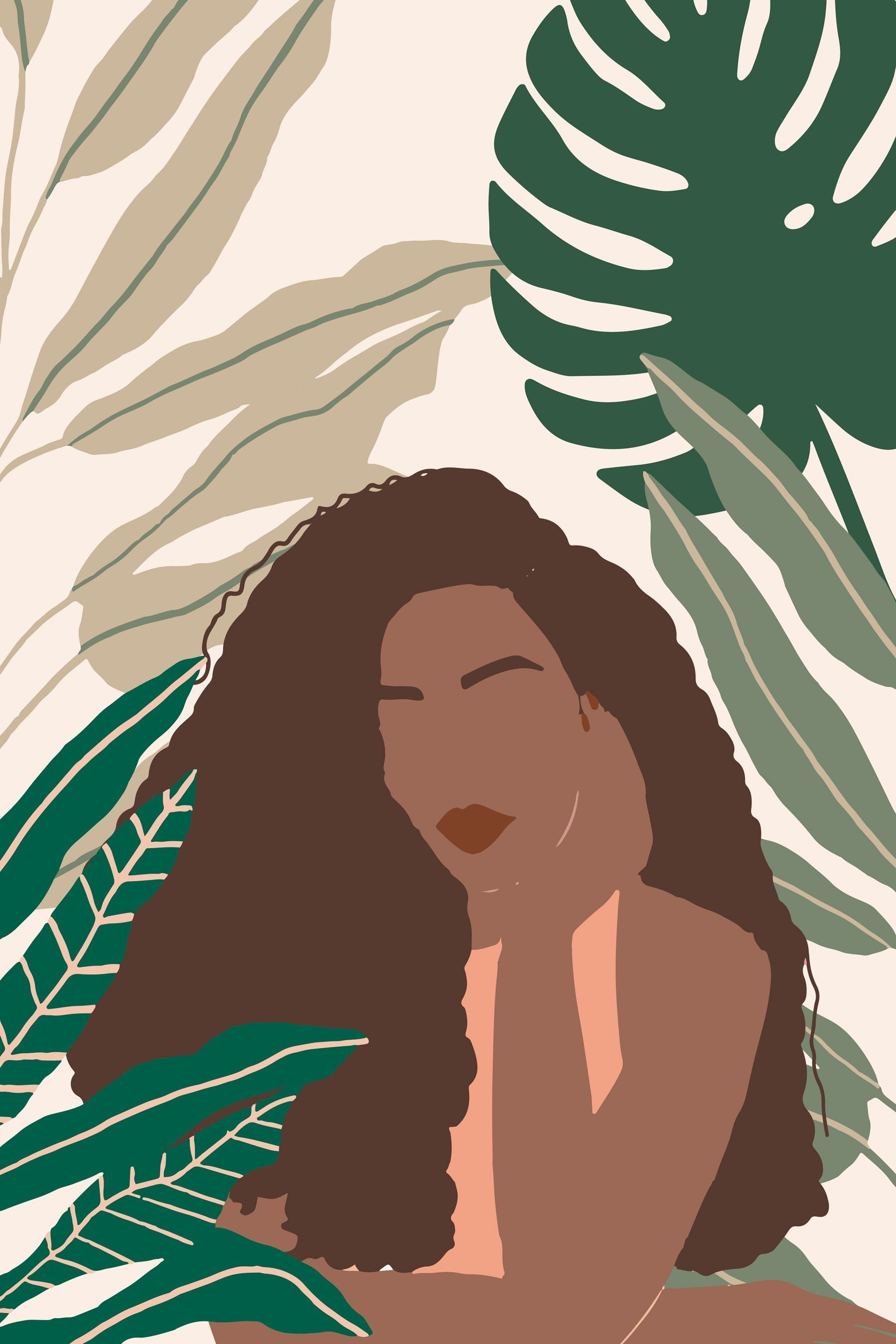 Woman with long hair and a green leafy background Woman with long hair and a green leafy background