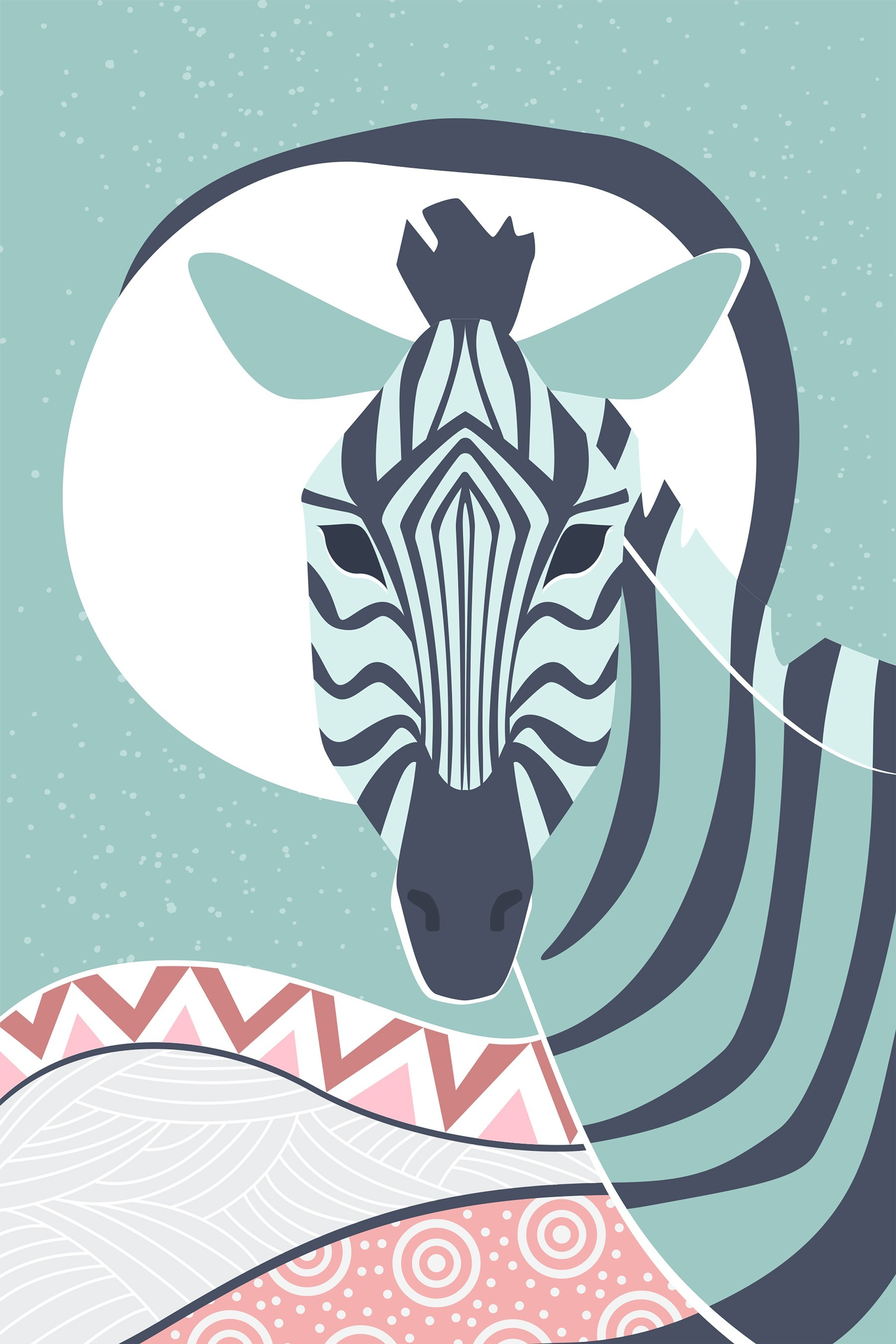 Zebra with a white circle and a blue background