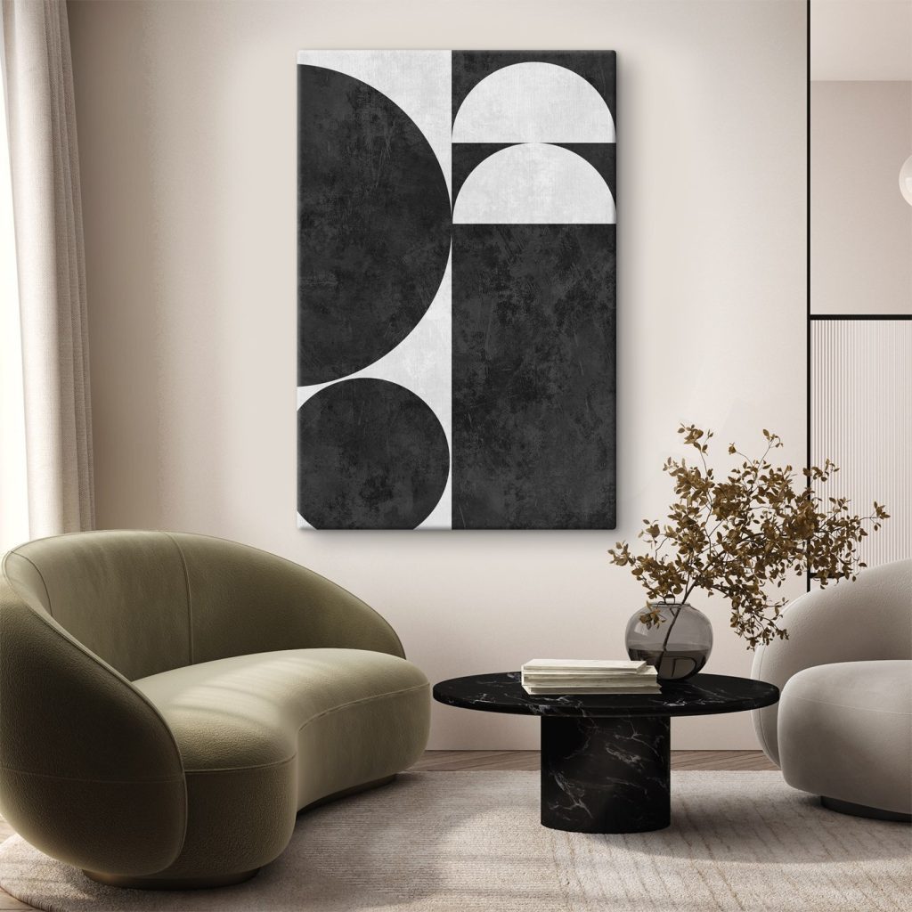 Black and white background with circles and a square Black and white background with circles and a square