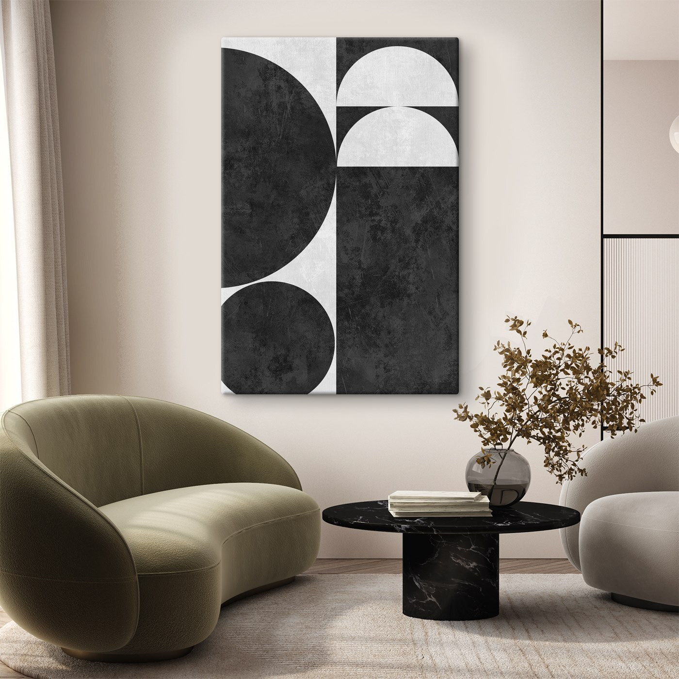 Black and white background with circles and a square Black and white background with circles and a square