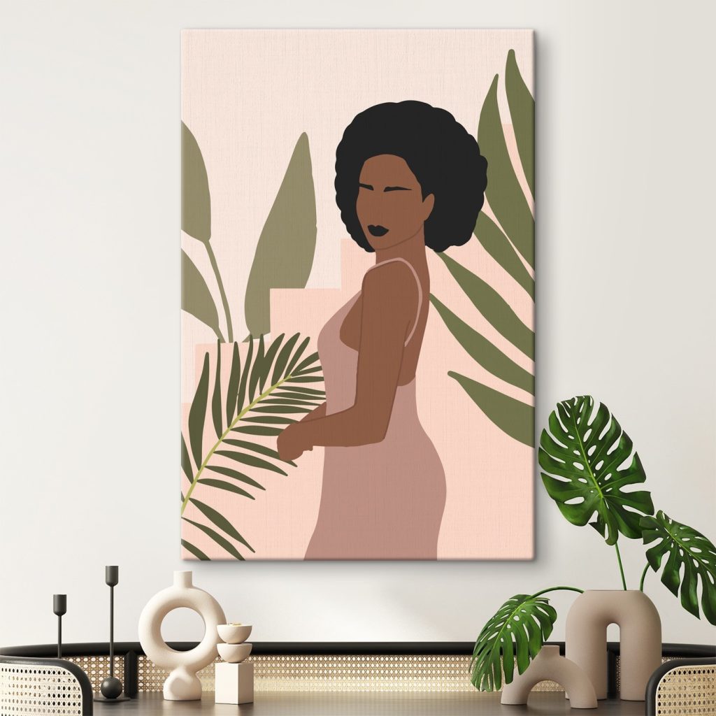 Woman with dark hair and a plant Woman with dark hair and a plant