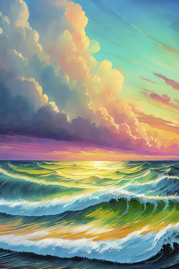 Painting of waves in the ocean