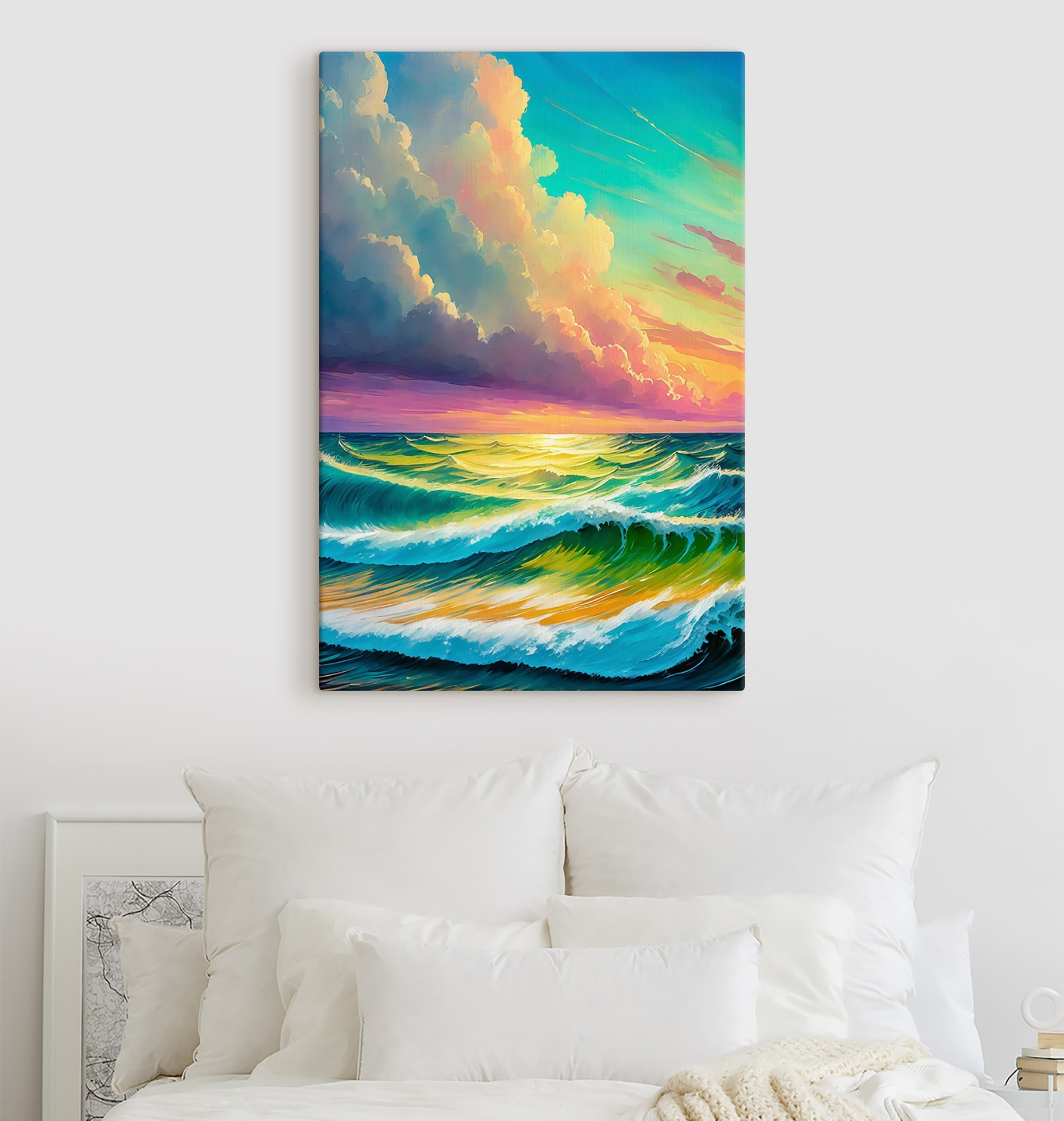 Painting of waves in the ocean