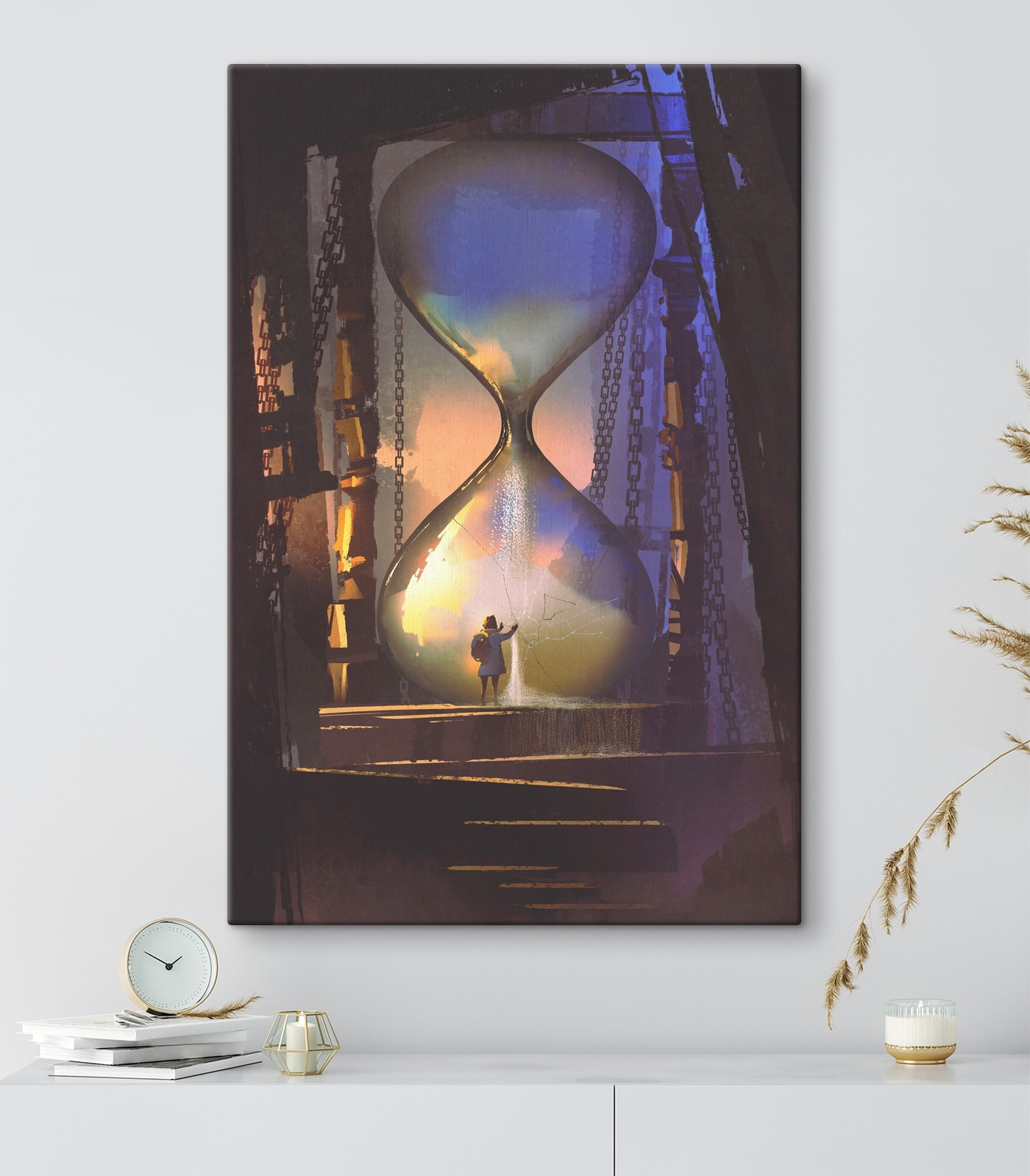 Person standing in a large hourglass