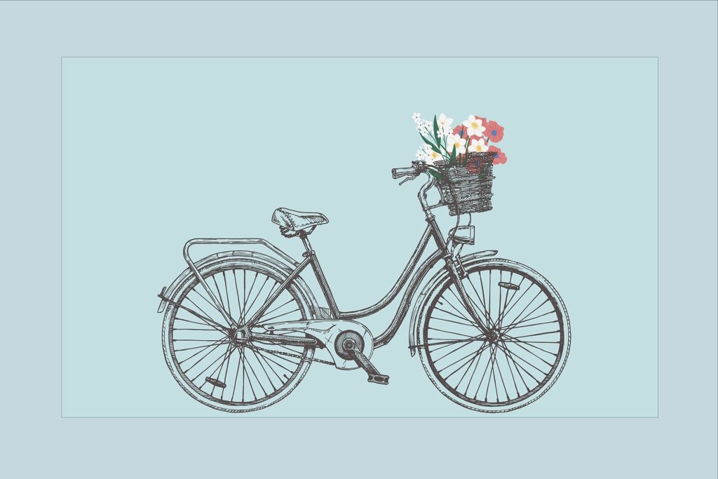 Bicycle with flowers in a basket